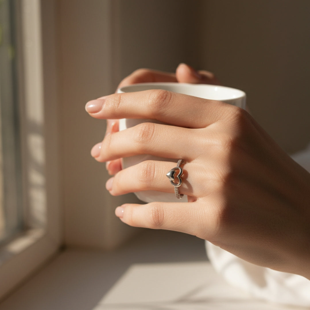 Double Heart Silver Plated Ring