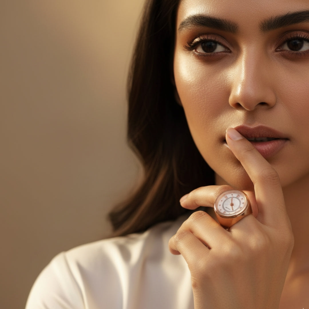 Classic Rose Gold Finger Watch | Roman Dial Adjustable Ring