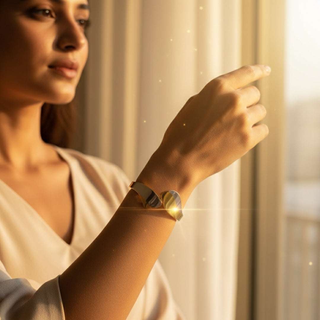 Dual Tone Gold & Silver Designer Bracelet | Modern Leaf Statement Bangle