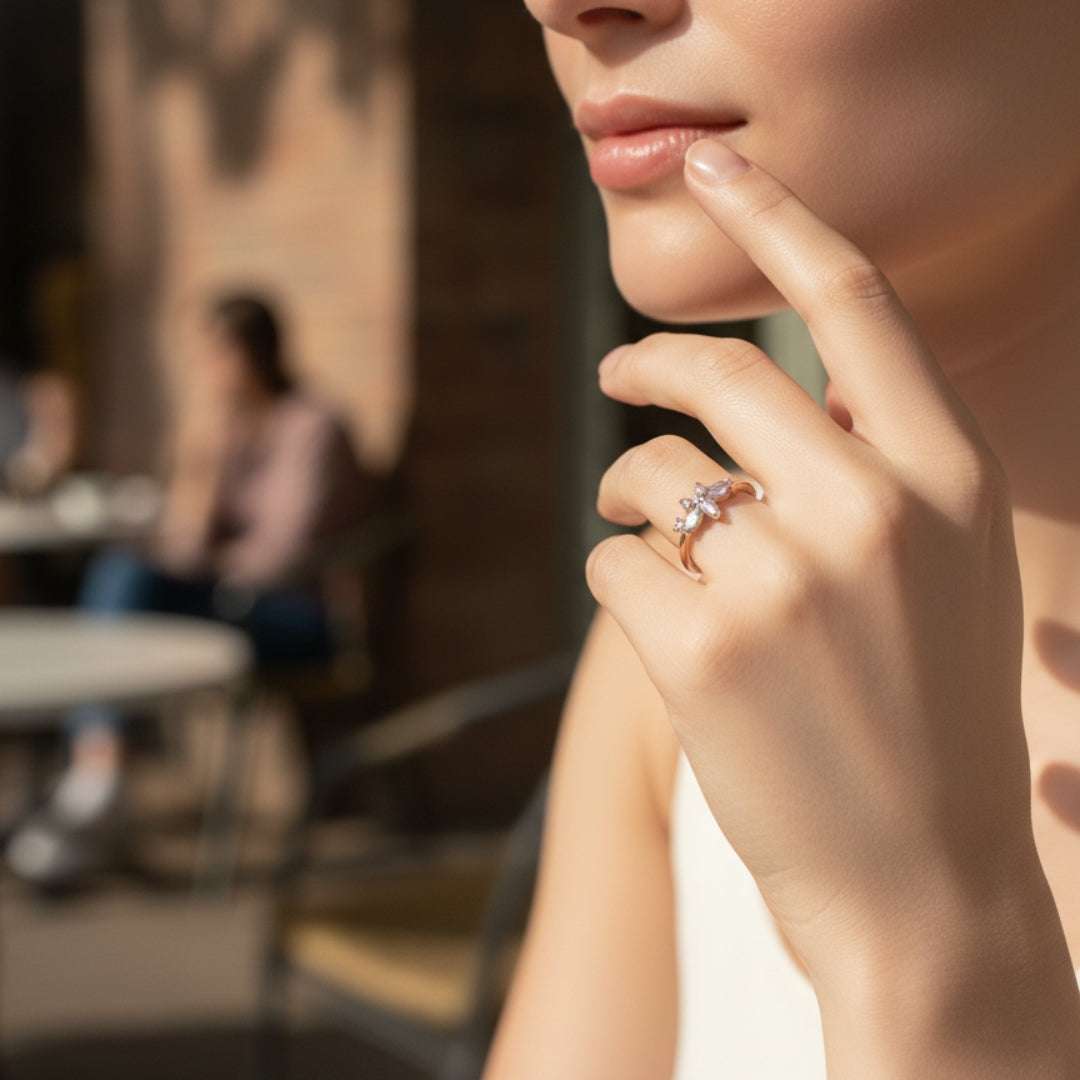 Butterfly Gold Plated Diamond Ring