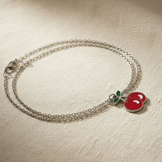 Cherry Red Kids Pendant Necklace – Enamel Fruit Charm