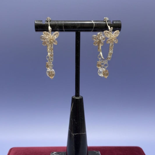 Floral Butterfly AD Hoop Earrings – Elegant Danglers