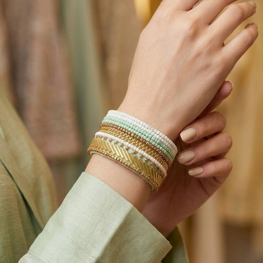 Mint & Gold Beaded Statement Cuff Bracelet