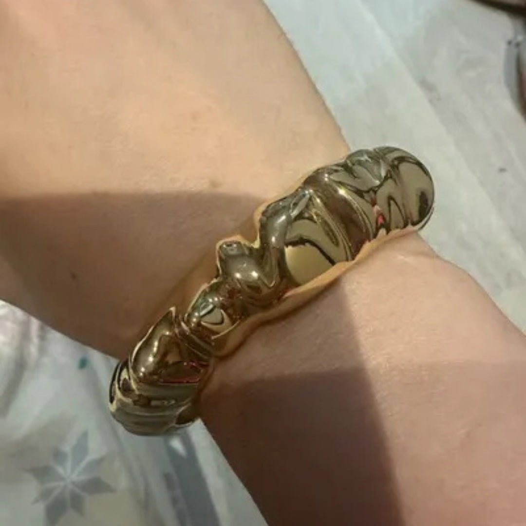 Rippled Gold Plated Statement Cuff Bracelet