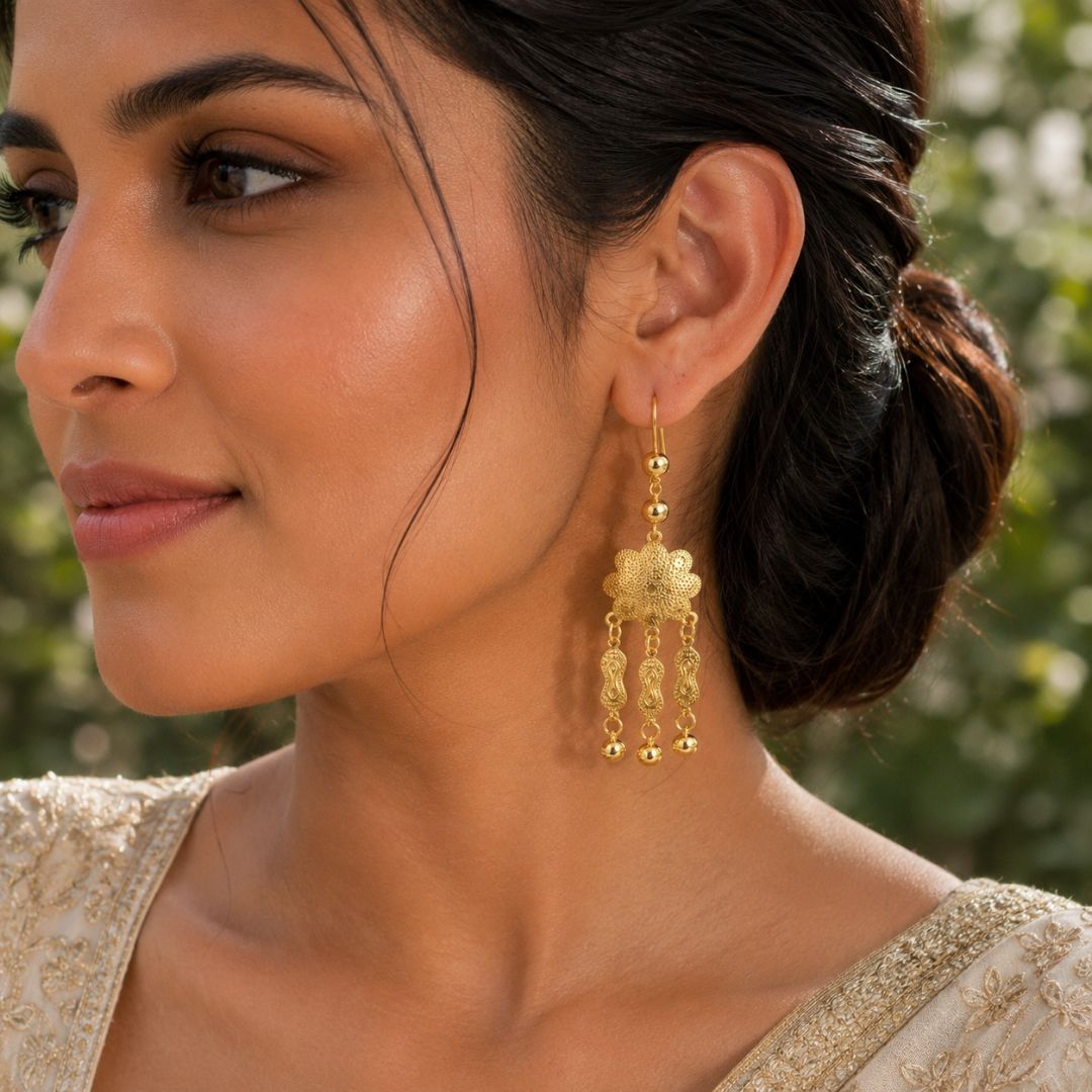 Elegant Gold Floral Chandelier Earrings
