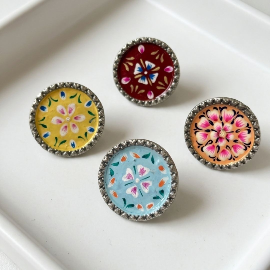 Elegant Meenakari Maroon Floral Silver Adjustable Finger Ring