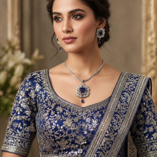 Royal Blue American Diamond Necklace Set