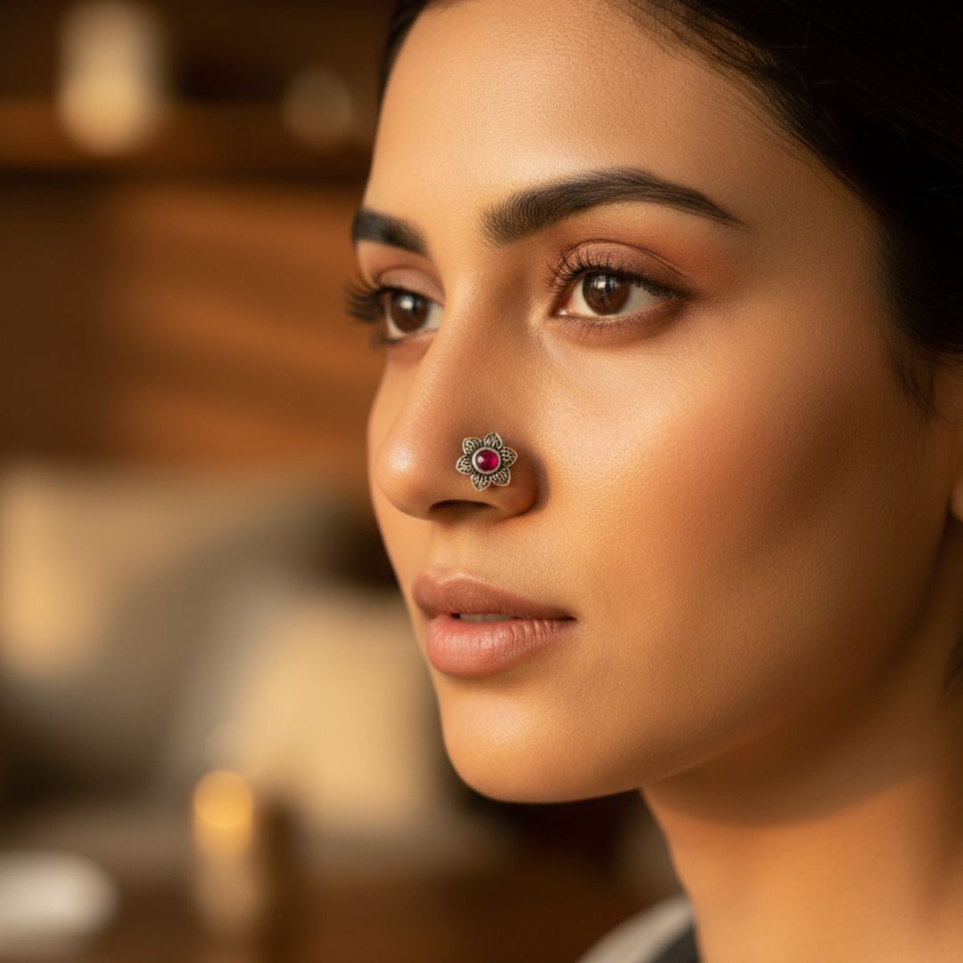 Classic Floral & Geometric Oxidised Nose Pins – 6 Variations