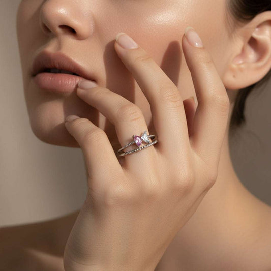 Silver Coated Twin Marquise Diamond Ring