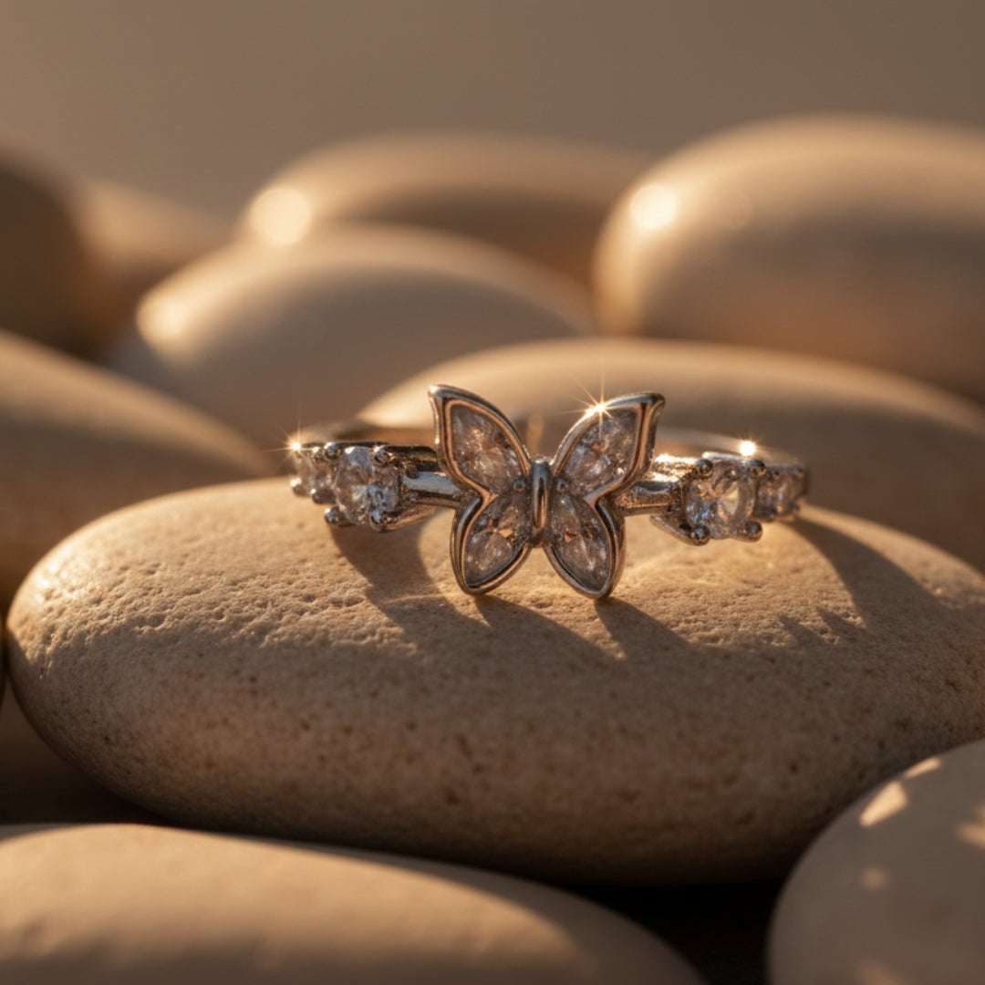 Silver Plated Butterfly Sparkle Ring
