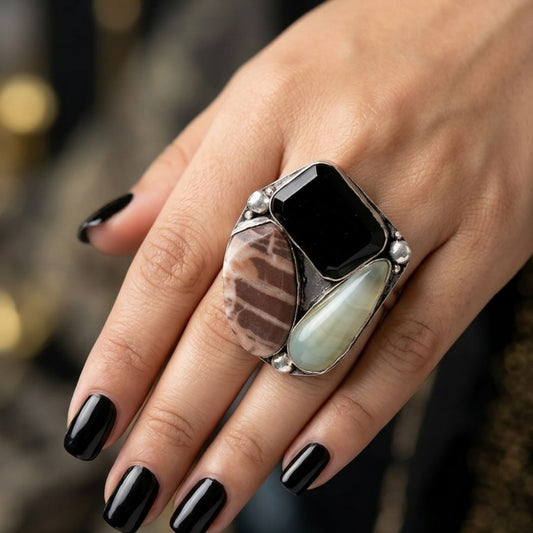 Oxidised Multi-Stone Statement Ring