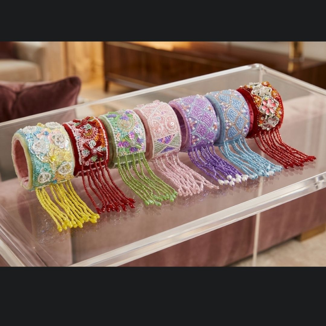 Blush Pink Beaded Fringe Statement Cuff Bracelet