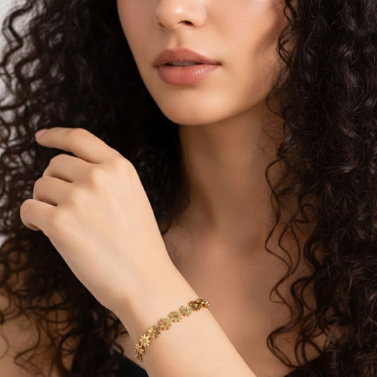 Gold Bloom Flower Bangle Bracelet