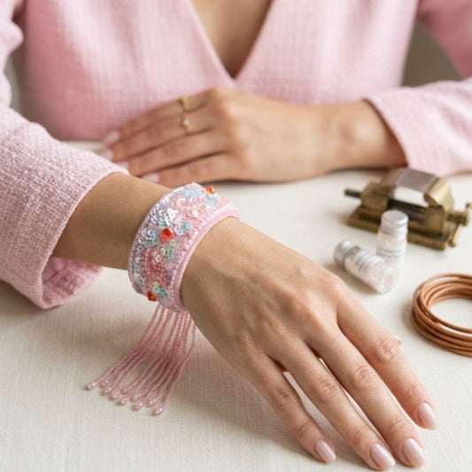 Blush Pink Beaded Handmade Bracelet with Tassel Detail