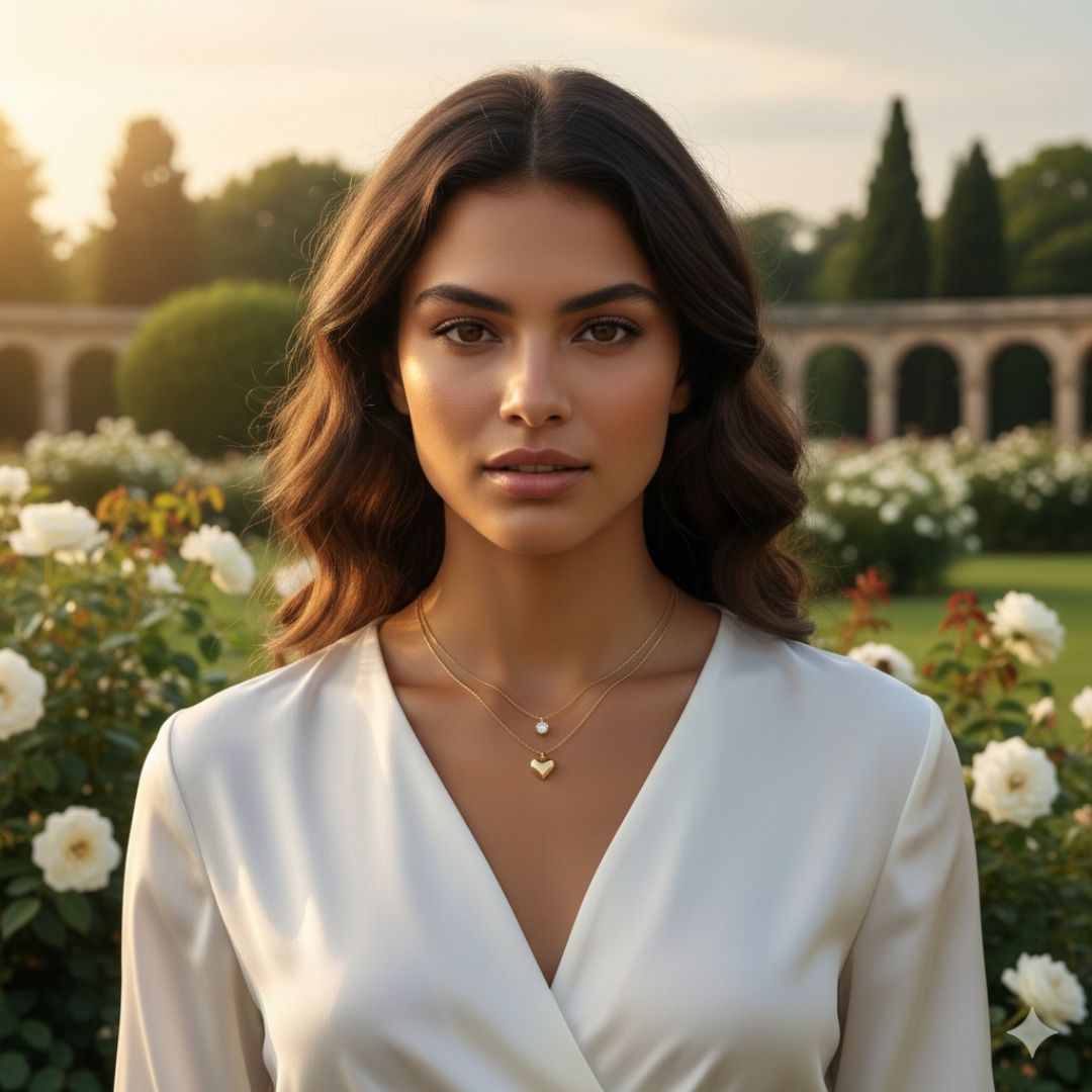 Elegant Double Chain Necklace with Heart & Crystal Drop