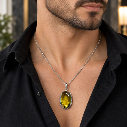 Yellow Green Faceted Gemstone Pendant Necklace