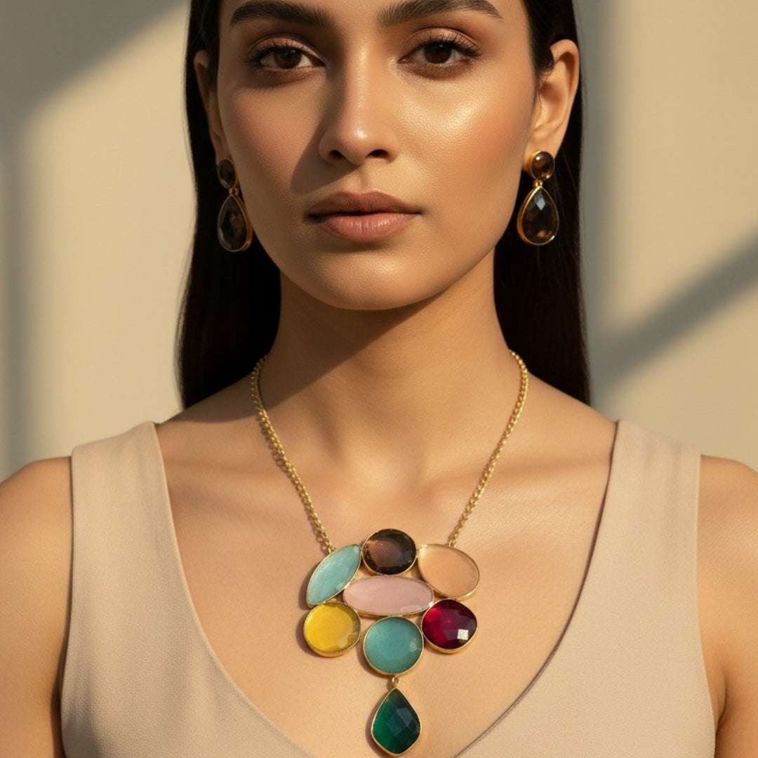 Multicolor Statement Necklace & Earrings Set