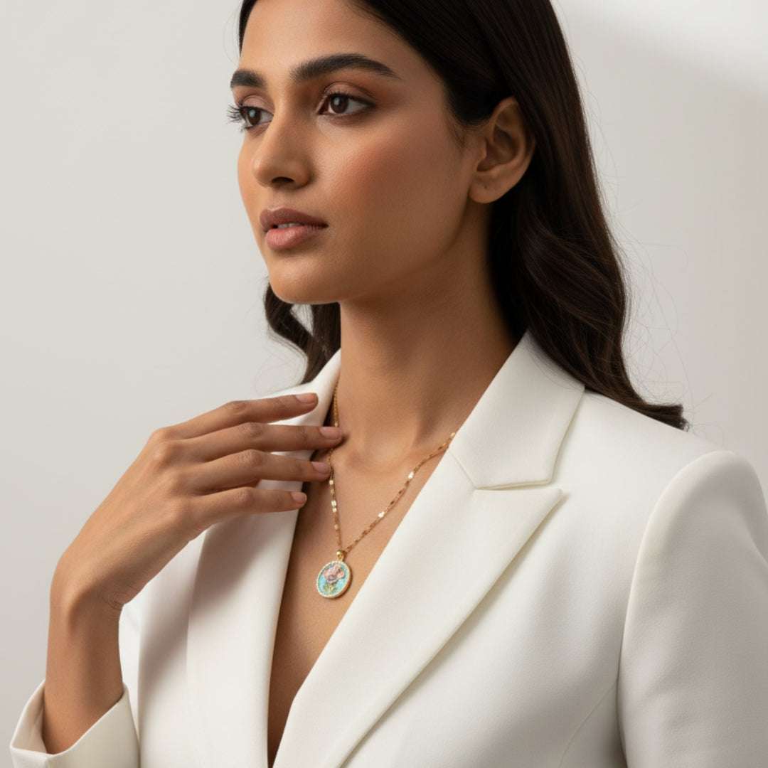 Anti-Tarnish Pastel Floral Medallion Pendant