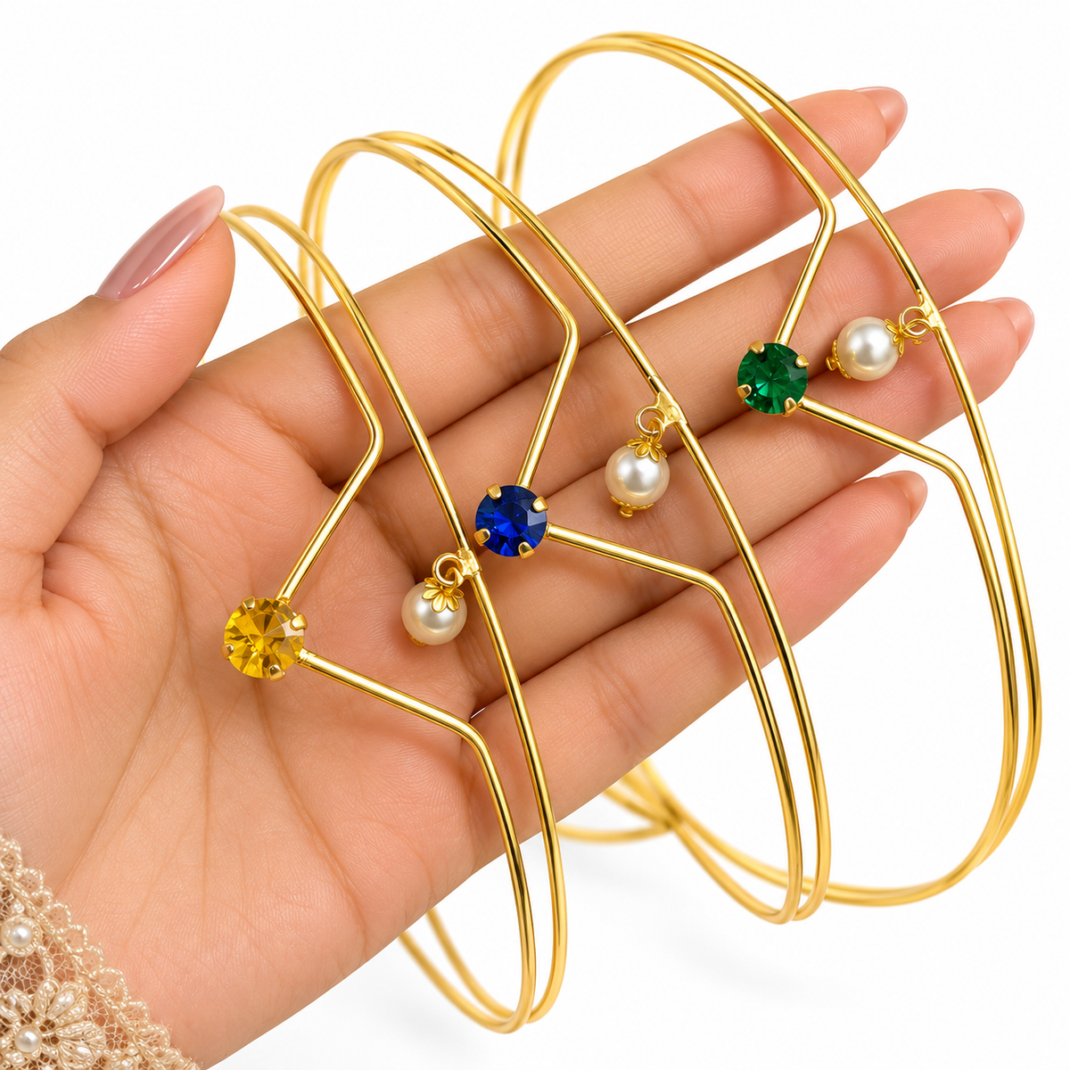 Gold-Plated Green Stone Pearl Hairlet for Women
