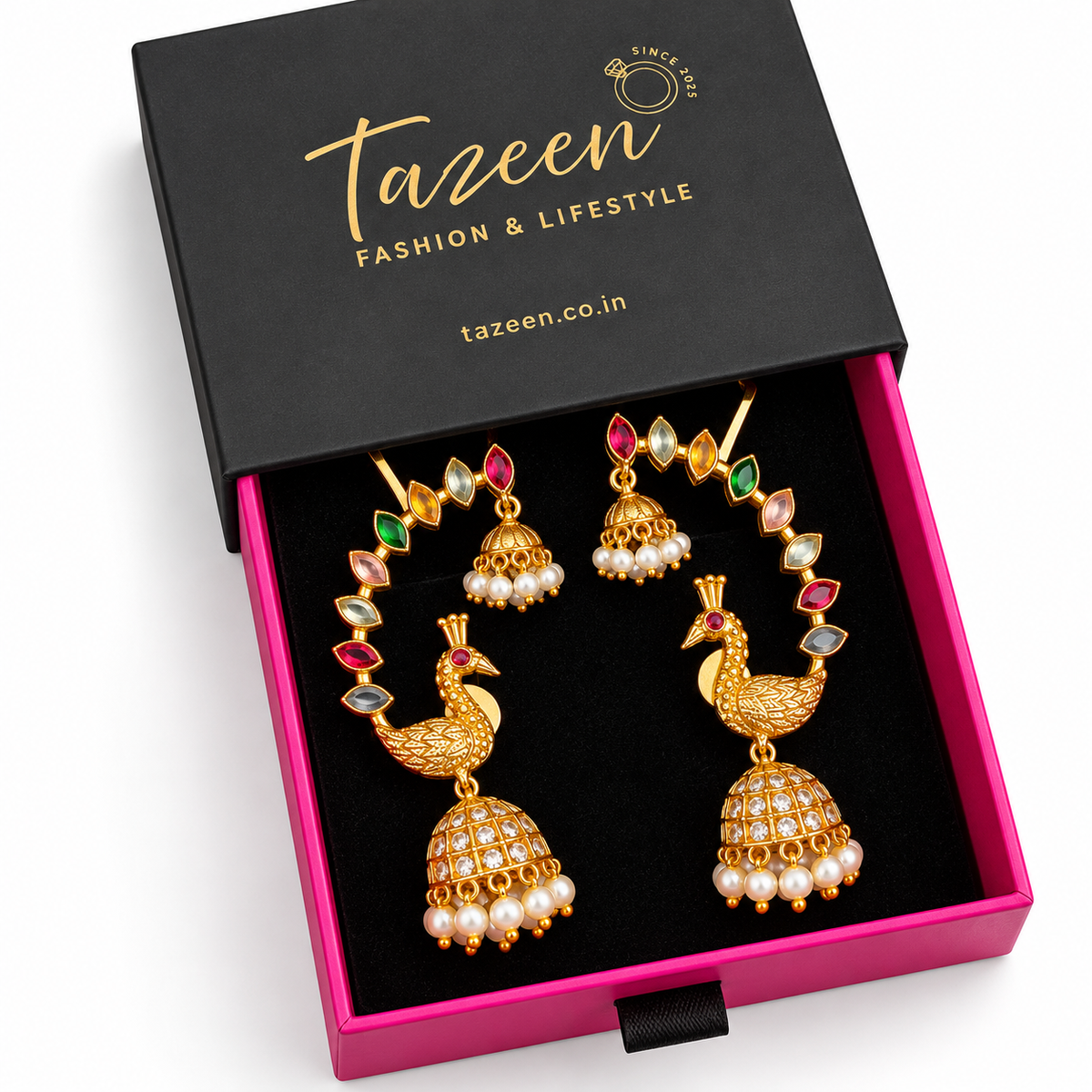 Peacock Motif Multicolour Kemp Stone Earcuff