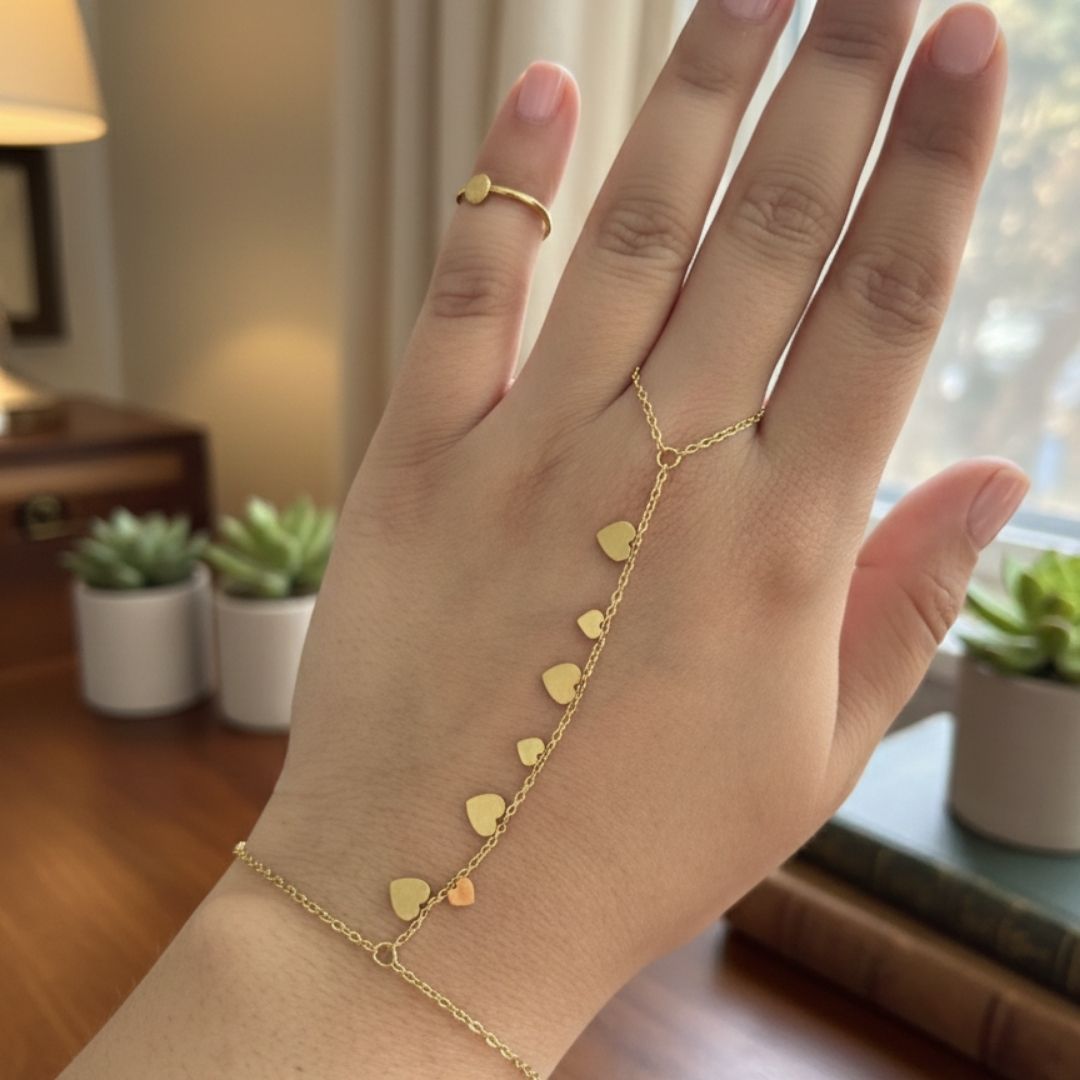 Minimal Gold Heart Hand Bracelet