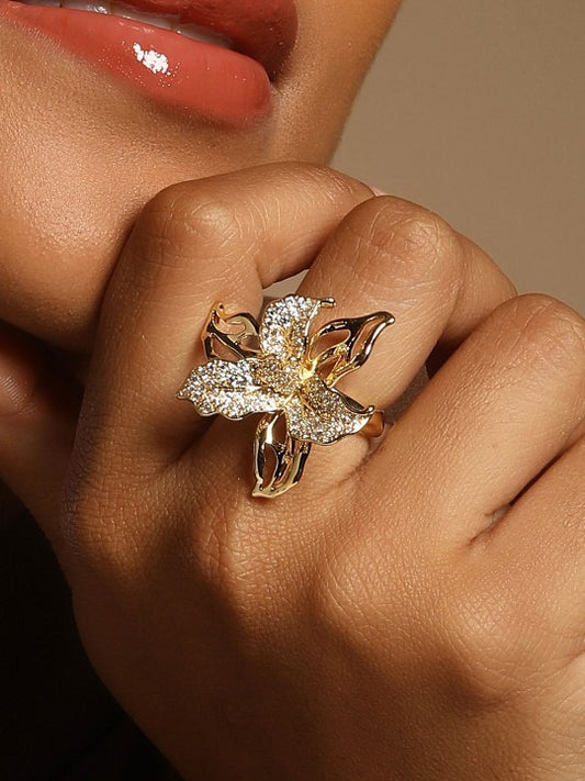18KT Gold-Plated Stone-Studded Adjustable Finger Ring