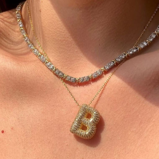 B Letter Diamond Necklace – Gold Plated Alphabet Pendant, Anti Tarnish