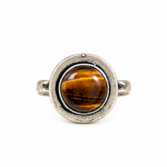 Oxidised German Silver Tiger Eye Natural Stone Statement Ring