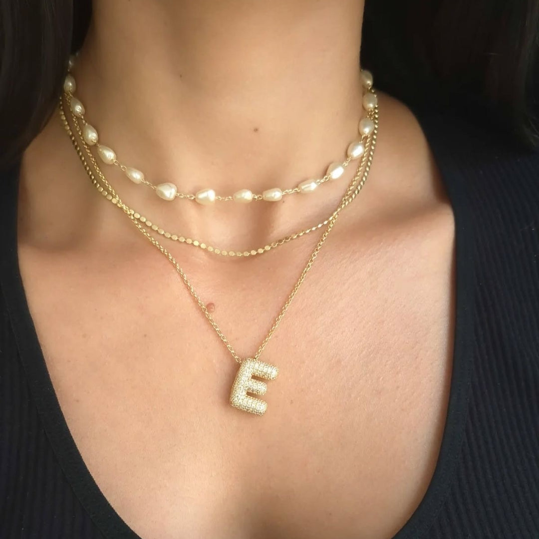 E Letter Diamond Necklace – Gold Plated Alphabet Pendant, Anti Tarnish