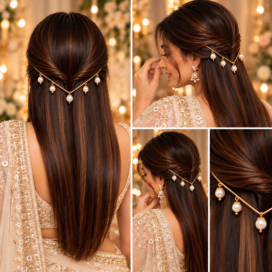 Anti-Tarnish Traditional Hair Jewelry with Elegant Pearl Drops