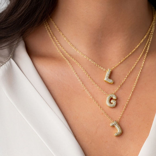 L Letter Diamond Necklace – Gold Plated Pavé Alphabet Pendant