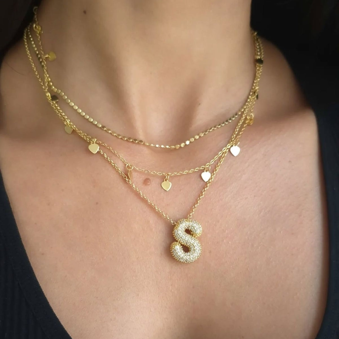 S Letter Diamond Necklace – Gold Plated Pavé Alphabet Pendant