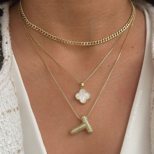 T Letter Diamond Necklace – Gold Plated Pavé Alphabet Pendant