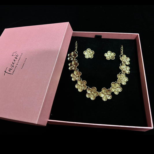 Gold Plated Floral Necklace Set with Earrings