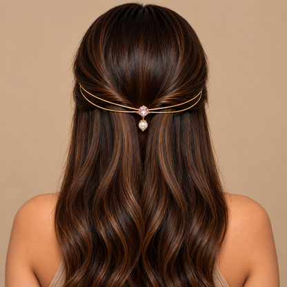 Gold-Plated Pink Stone Pearl Hairlet for Women