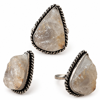 Natural Quartz Stone Oxidized Silver Ring – Rustic Handmade Statement Jewelry