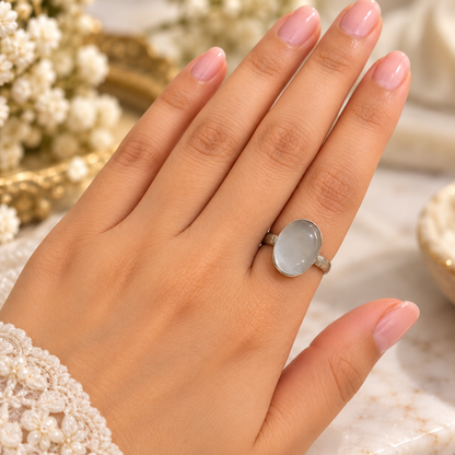 Oxidised German Silver White Stone Ring