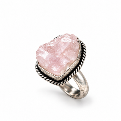 Raw Rose Quartz Statement Ring – Oxidized Silver-Tone Bohemian Gemstone Jewelry