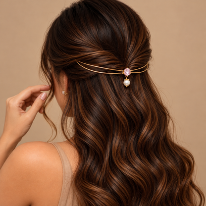 Gold-Plated Pink Stone Pearl Hairlet for Women