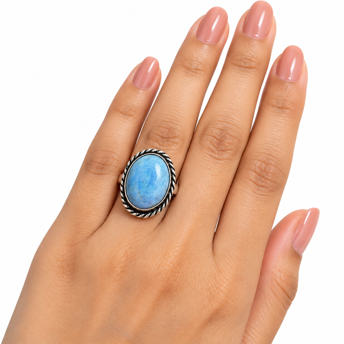 Oxidised Silver Blue Stone Statement Ring for Women