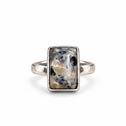 Oxidised Silver Rectangular Natural Stone Statement Ring for Women