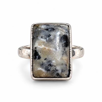 Oxidised Silver Rectangular Natural Stone Statement Ring for Women