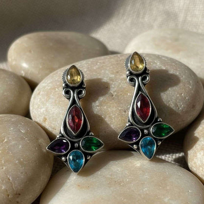 Oxidized Multicolor Navratna Stud Earrings