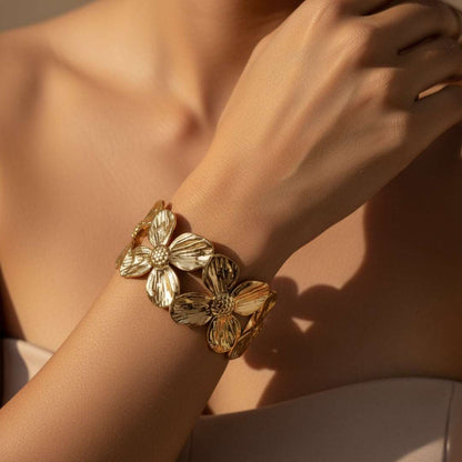 Gold Floral Open Cuff Bracelet