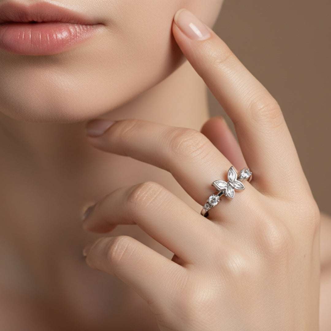 Silver Plated Butterfly Sparkle Ring