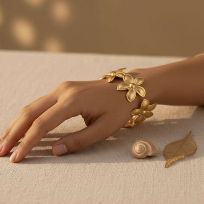 Glossy Gold Petal Cuff Bracelet
