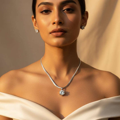 Elegant Solitaire American Diamond Necklace Set