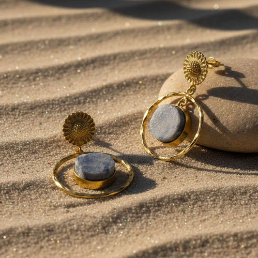 Gold Plated Blue Stone Drop Earrings