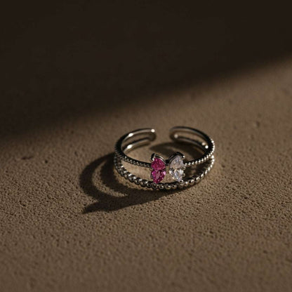 Silver Coated Twin Marquise Diamond Ring
