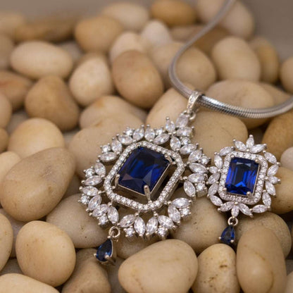 Royal Blue American Diamond Necklace Set
